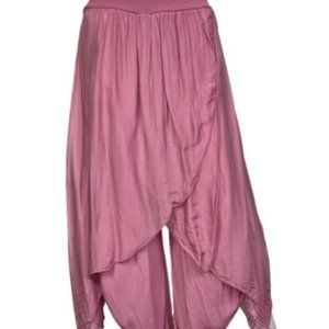 Meo Meli Women's O/S Pink Silk Layered Drapey Lagenlook Italy Harem Pants